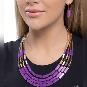 Elegant Purple and Gold Necklace Set